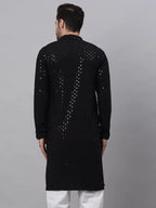 Jompers Men's Black Chikankari Embroidered and Sequence Kurta Only | Grocsy