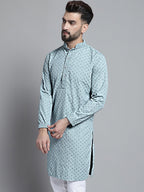 Jompers Men's Blue Chikankari Embroidered and Sequence Kurta Only | Grocsy