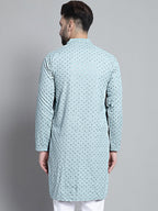 Jompers Men's Blue Chikankari Embroidered and Sequence Kurta Only | Grocsy