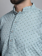Jompers Men's Blue Chikankari Embroidered and Sequence Kurta Only | Grocsy