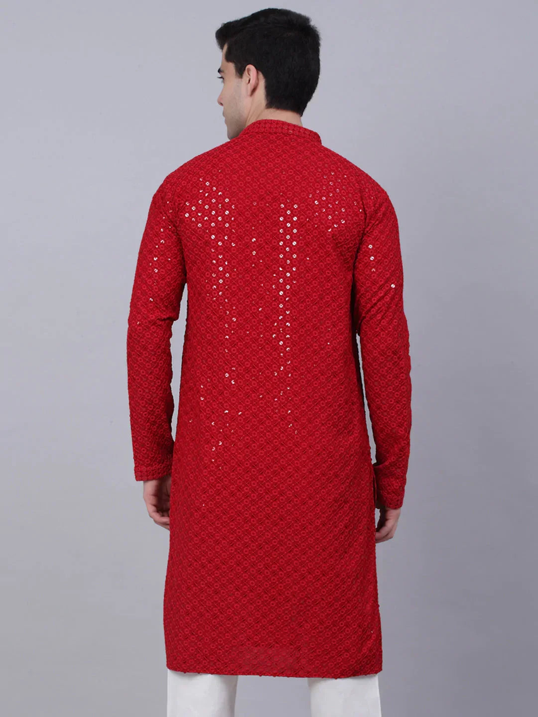 Jompers Men's Maroon Chikankari Embroidered and Sequence Kurta Only | Grocsy