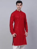 Jompers Men's Maroon Chikankari Embroidered and Sequence Kurta Only | Grocsy