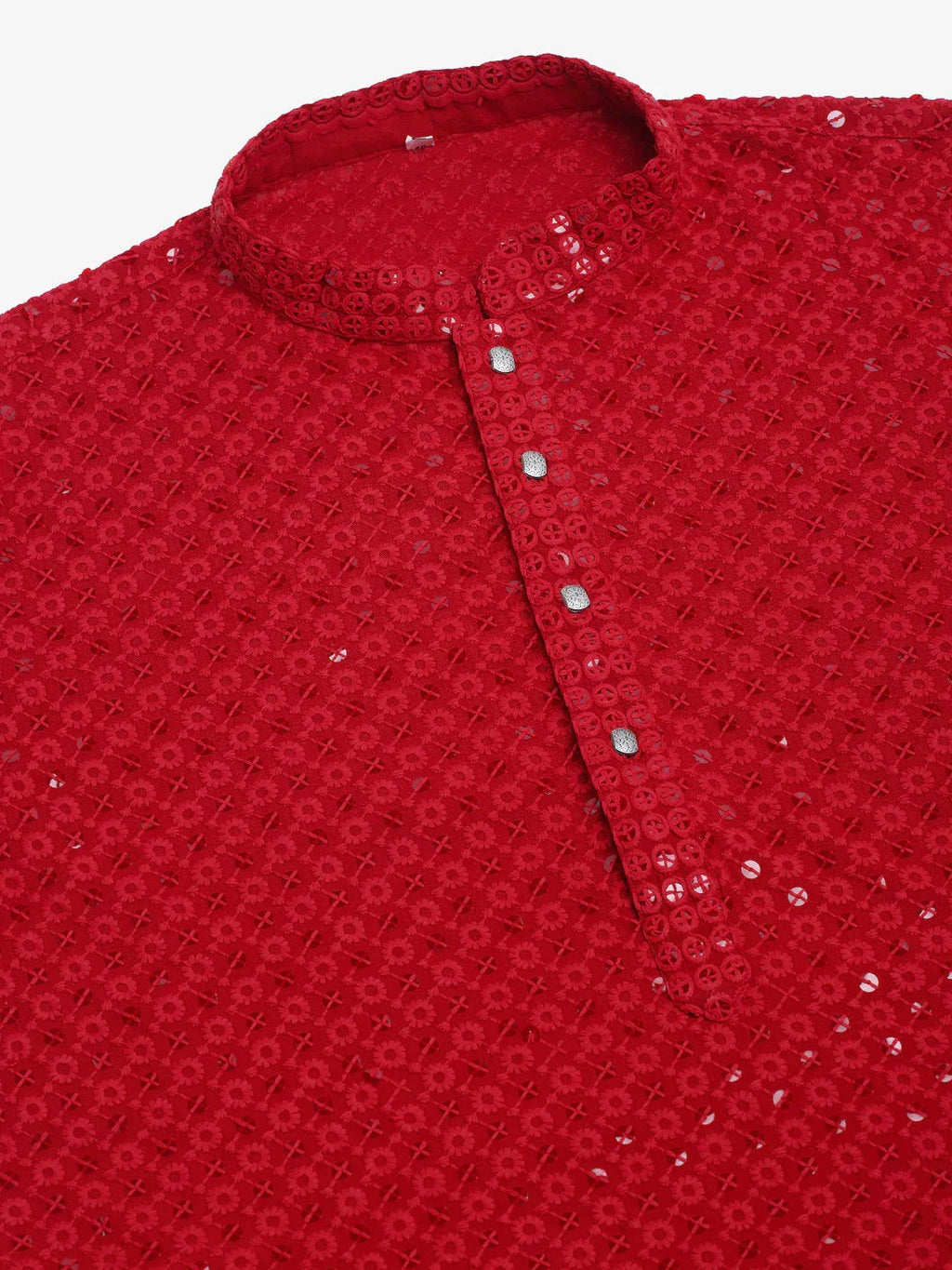 Jompers Men's Maroon Chikankari Embroidered and Sequence Kurta Only | Grocsy