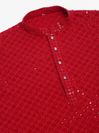 Jompers Men's Maroon Chikankari Embroidered and Sequence Kurta Only | Grocsy