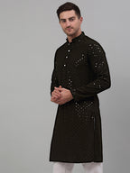 Jompers Men's Mehndi Green Chikankari Embroidered and Sequence Kurta Only | Grocsy