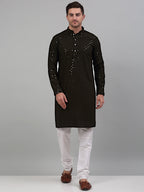 Jompers Men's Mehndi Green Chikankari Embroidered and Sequence Kurta Only | Grocsy