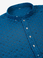 Jompers Men's Blue Chikankari Embroidered and Sequence Kurta Only | Grocsy