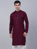 Jompers Men's Purple Chikankari Embroidered and Sequence Kurta Only | Grocsy