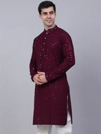 Jompers Men's Purple Chikankari Embroidered and Sequence Kurta Only | Grocsy
