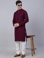 Jompers Men's Purple Chikankari Embroidered and Sequence Kurta Only | Grocsy