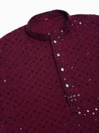 Jompers Men's Purple Chikankari Embroidered and Sequence Kurta Only | Grocsy