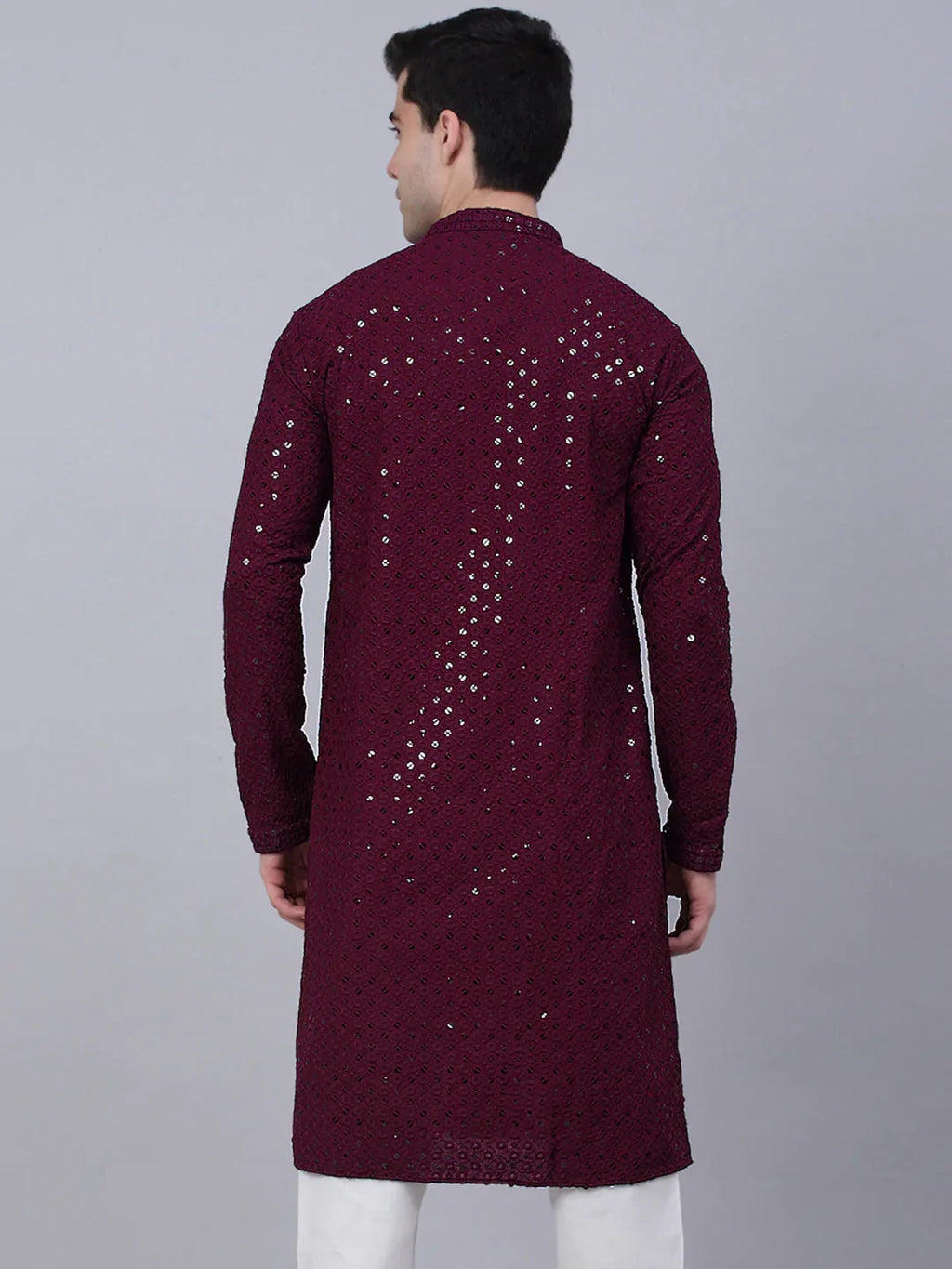 Jompers Men's Purple Chikankari Embroidered and Sequence Kurta Only | Grocsy