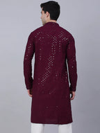 Jompers Men's Purple Chikankari Embroidered and Sequence Kurta Only | Grocsy
