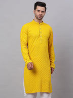 Jompers Men's Yellow Chikankari Embroidered and Sequence Kurta | Grocsy