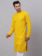 Jompers Men's Yellow Chikankari Embroidered and Sequence Kurta | Grocsy