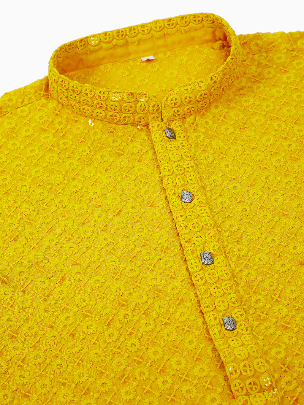Jompers Men's Yellow Chikankari Embroidered and Sequence Kurta | Grocsy