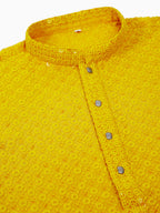 Jompers Men's Yellow Chikankari Embroidered and Sequence Kurta | Grocsy