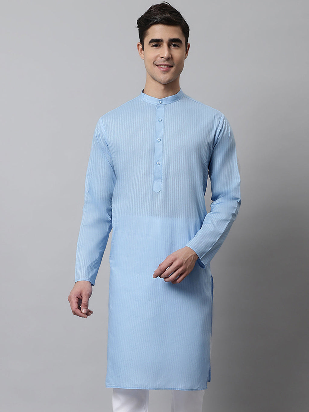 Jompers Men's Light blue Cotton Striped Kurta | Grocsy