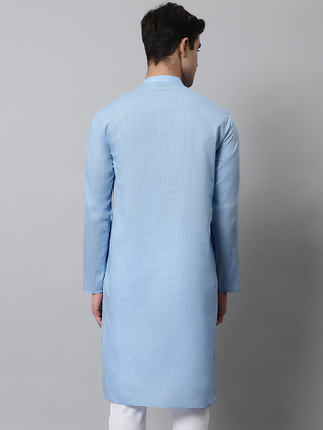 Jompers Men's Light blue Cotton Striped Kurta | Grocsy