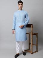 Jompers Men's Light blue Cotton Striped Kurta | Grocsy