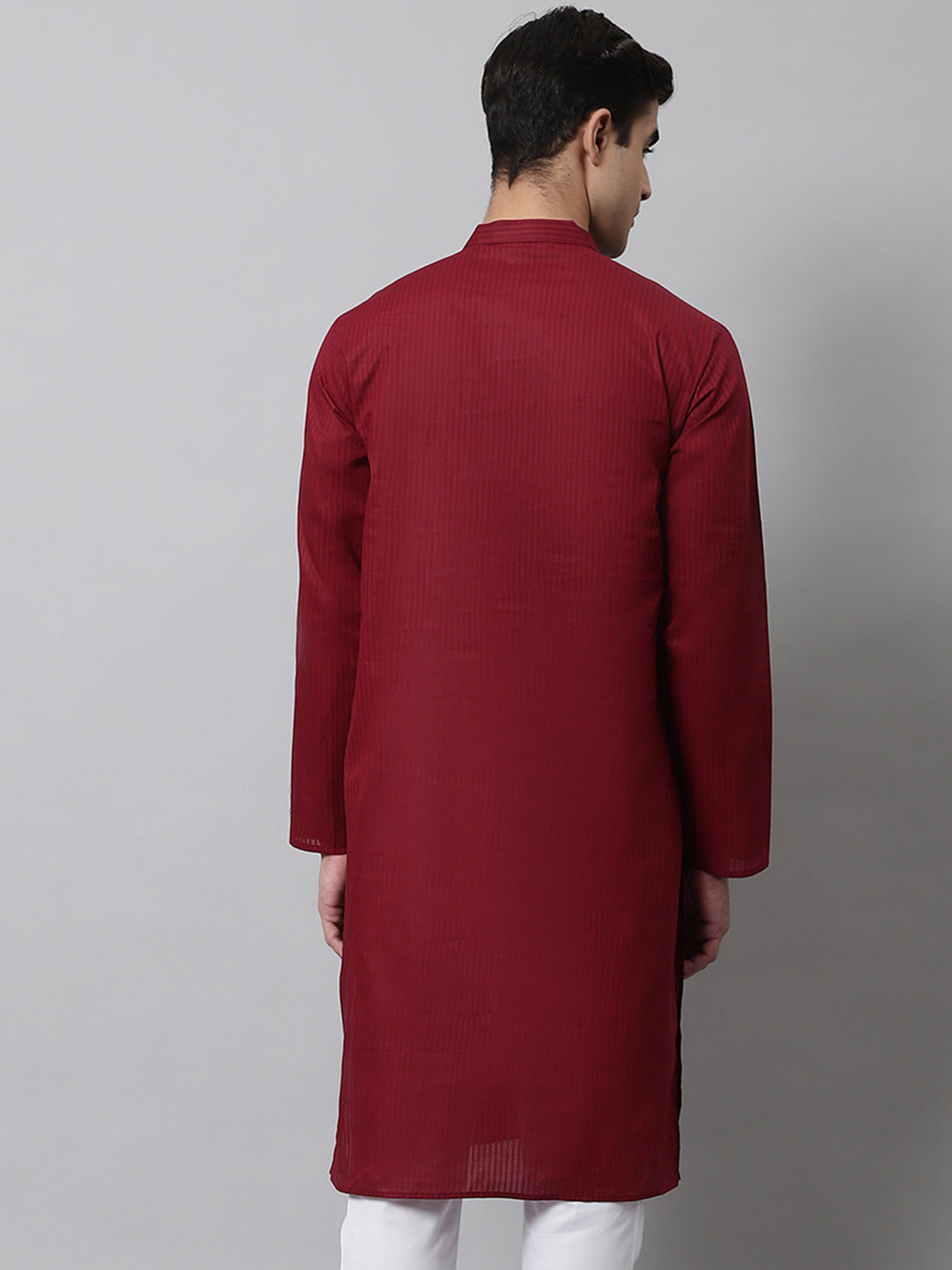 Jompers Men's Maroon Cotton Striped Kurta | Grocsy
