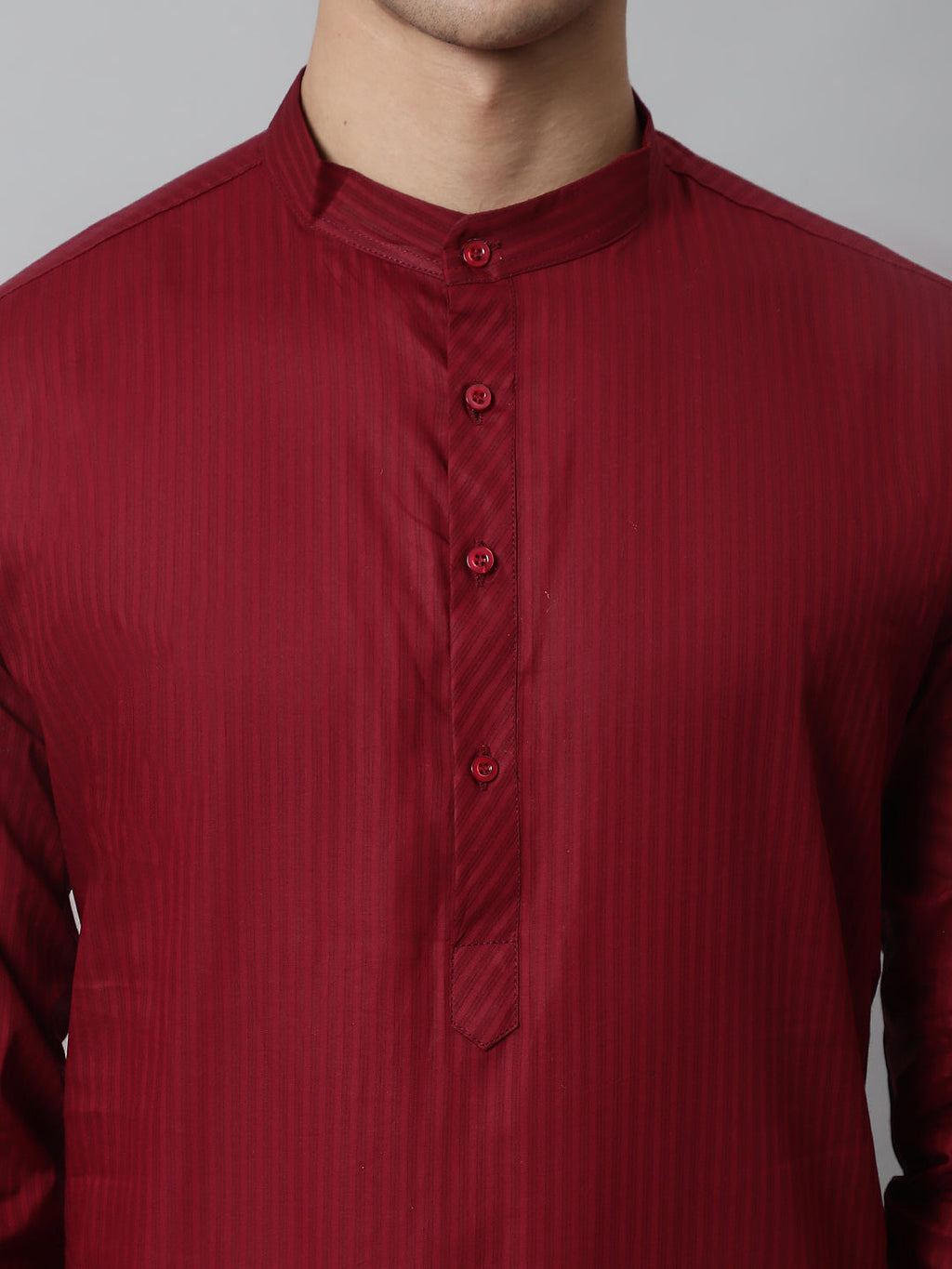 Jompers Men's Maroon Cotton Striped Kurta | Grocsy