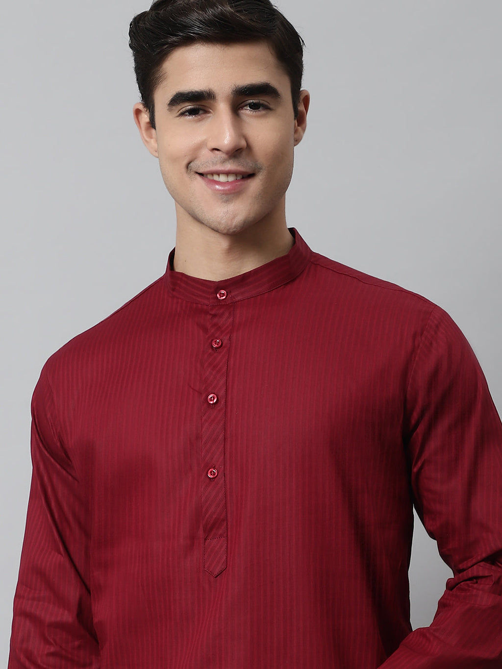 Jompers Men's Maroon Cotton Striped Kurta | Grocsy
