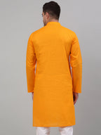 Jompers Men's Mustard Cotton Striped Kurta Only | Grocsy