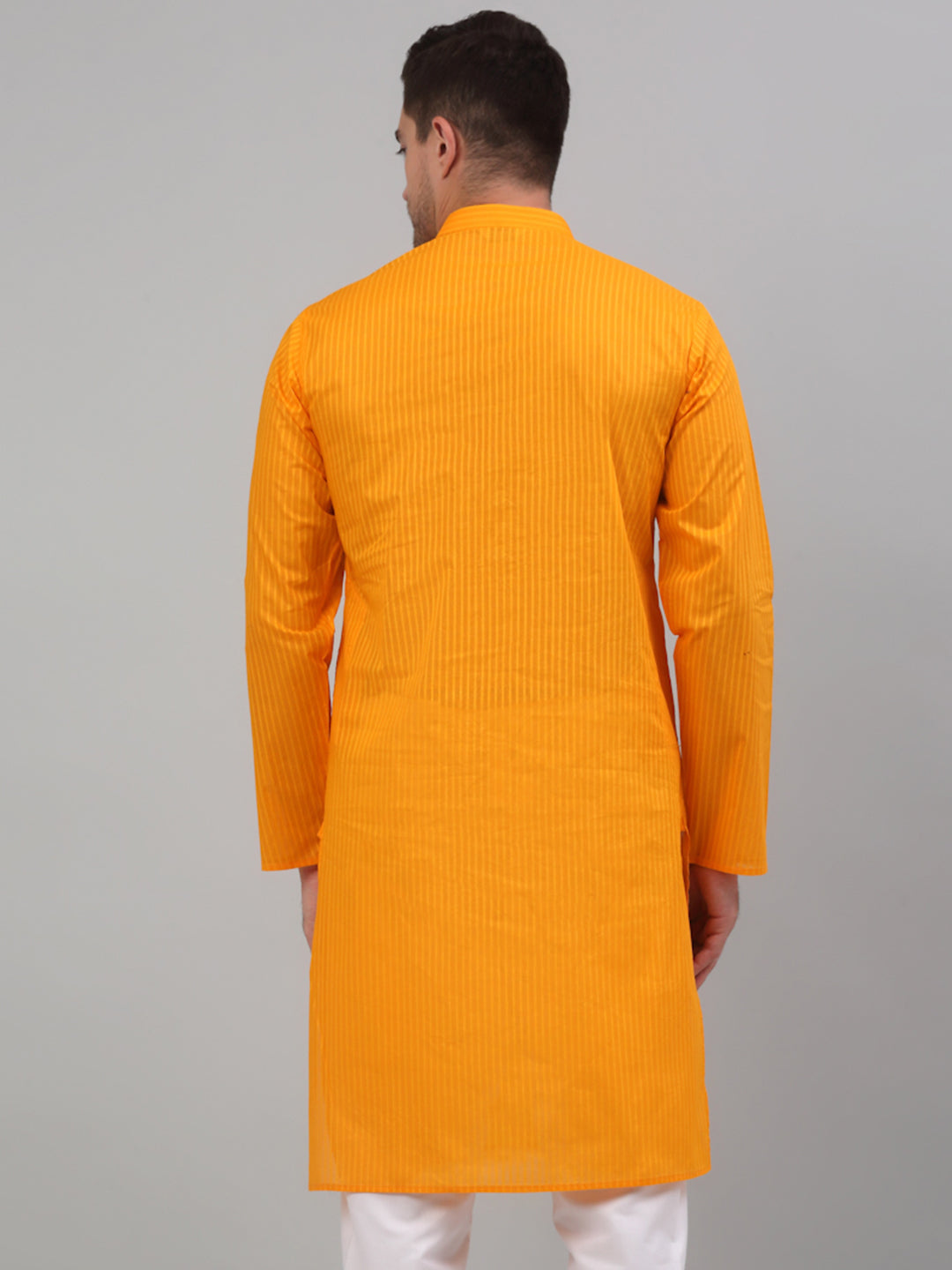 Jompers Men's Mustard Cotton Striped Kurta Only | Grocsy