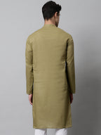 Jompers Men's Olive Green Cotton Striped Kurta | Grocsy