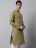 Jompers Men's Olive Green Cotton Striped Kurta | Grocsy