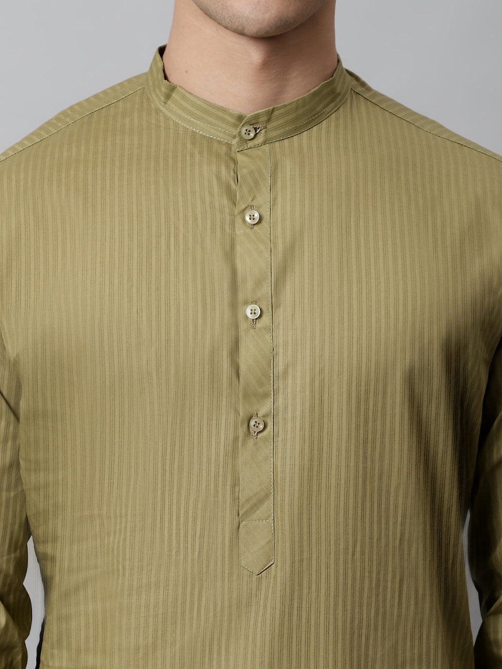 Jompers Men's Olive Green Cotton Striped Kurta | Grocsy