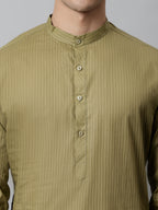 Jompers Men's Olive Green Cotton Striped Kurta | Grocsy