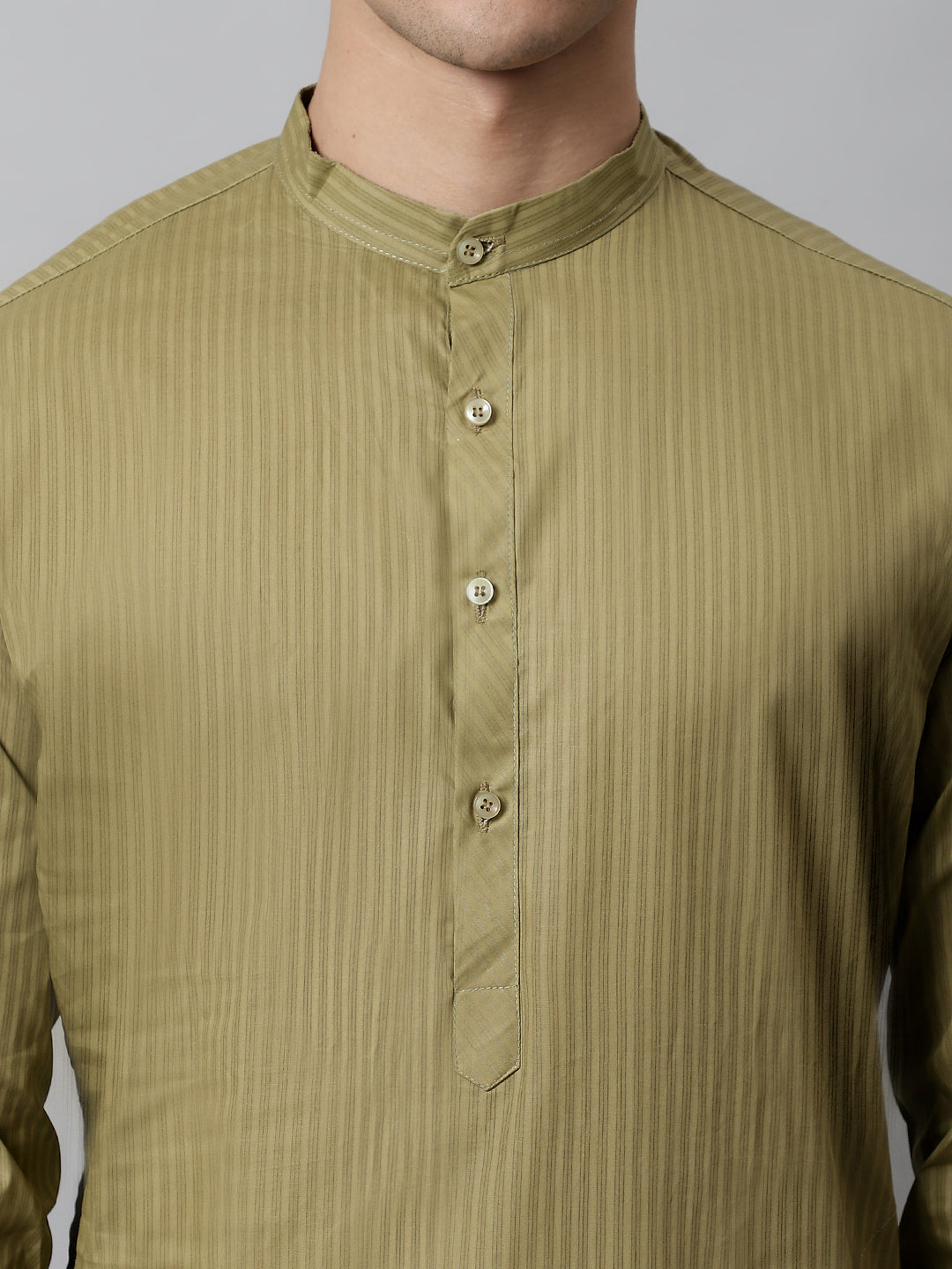 Jompers Men's Olive Green Cotton Striped Kurta | Grocsy