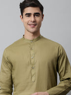 Jompers Men's Olive Green Cotton Striped Kurta | Grocsy