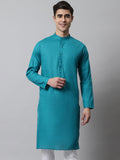 Jompers Men's Teal Blue Cotton Striped Kurta | Grocsy