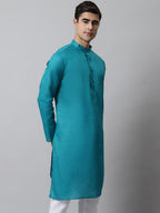 Jompers Men's Teal Blue Cotton Striped Kurta | Grocsy
