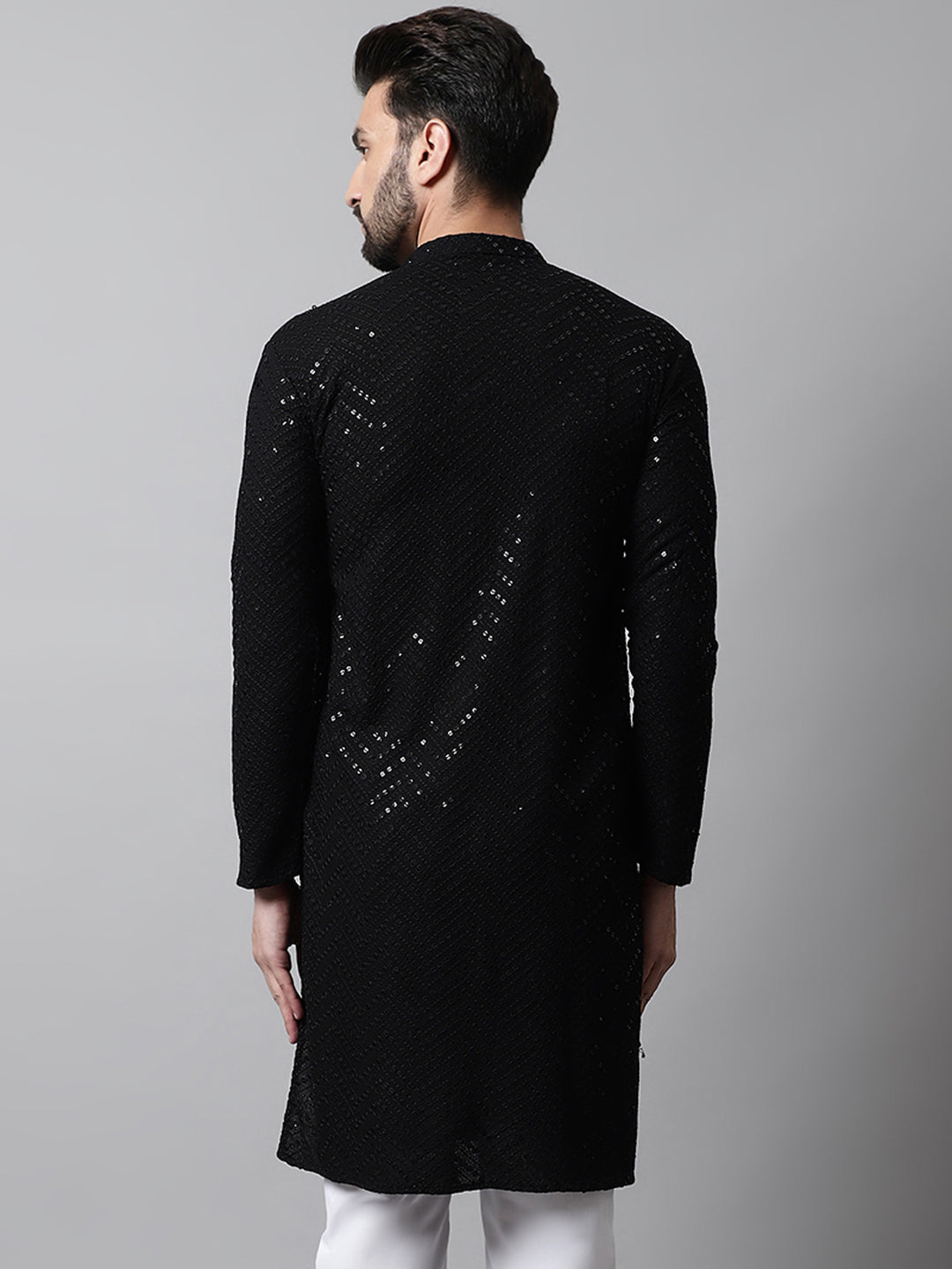 Jompers Men's Black Embroidered Sequinned Kurta | Grocsy