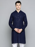Jompers Men's Navy Blue Embroidered Sequinned Kurta with Churidar | Grocsy