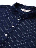Jompers Men's Navy Blue Embroidered Sequinned Kurta | Grocsy