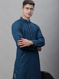 Jompers Men's Peacock Blue Embroidered Sequinned Kurta | Grocsy