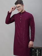 Jompers Men's Purple Embroidered Sequinned Kurta | Grocsy