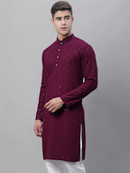 Jompers Men's Purple Embroidered Sequinned Kurta | Grocsy