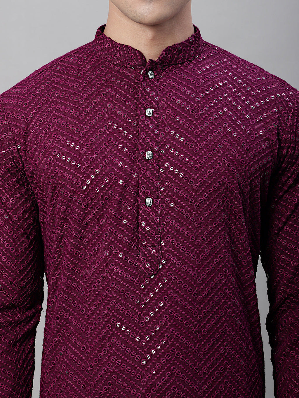 Jompers Men's Purple Embroidered Sequinned Kurta | Grocsy