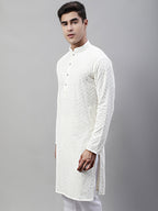 Jompers Men's White Embroidered Sequinned Kurta | Grocsy