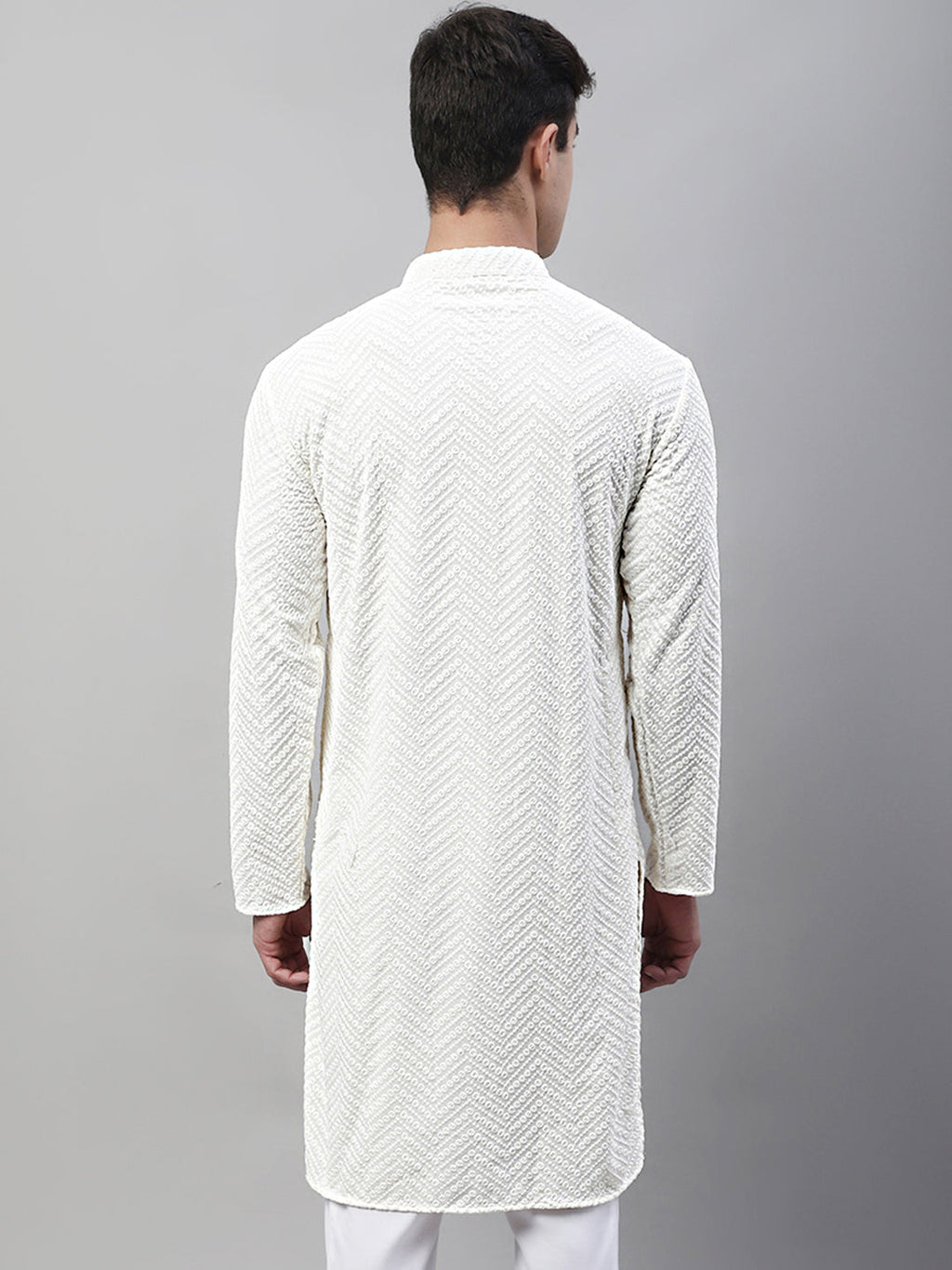 Jompers Men's White Embroidered Sequinned Kurta | Grocsy