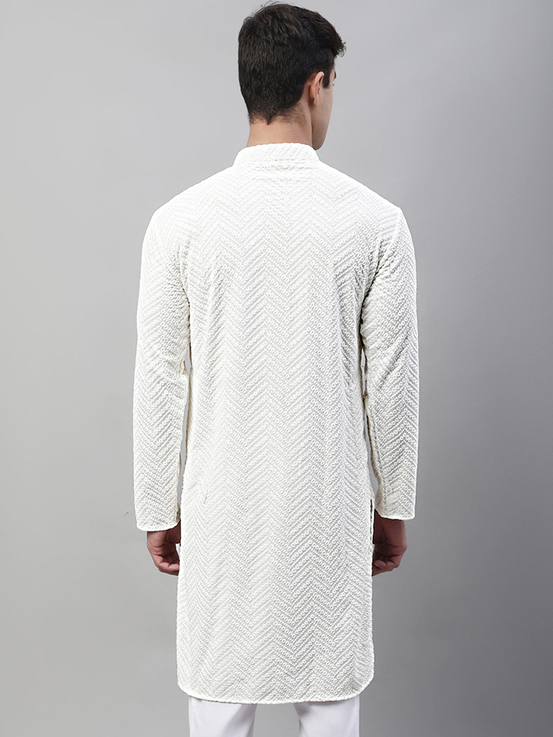 Jompers Men's White Embroidered Sequinned Kurta | Grocsy