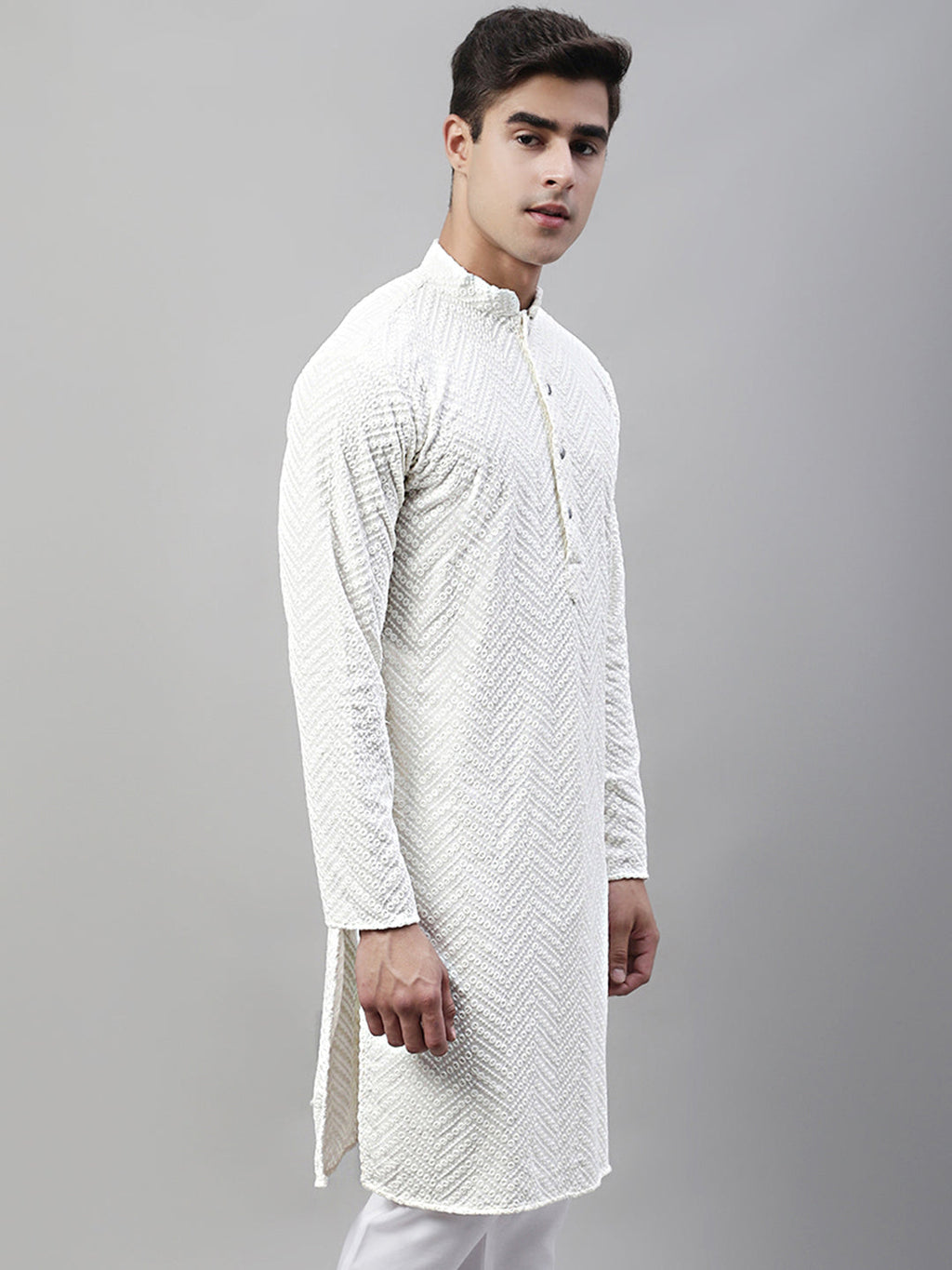 Jompers Men's White Embroidered Sequinned Kurta | Grocsy