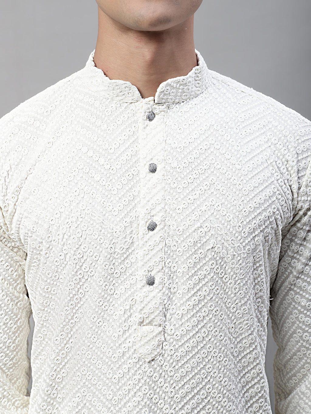 Jompers Men's White Embroidered Sequinned Kurta | Grocsy