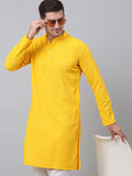 Jompers Men's Yellow Embroidered Sequinned Kurta | Grocsy